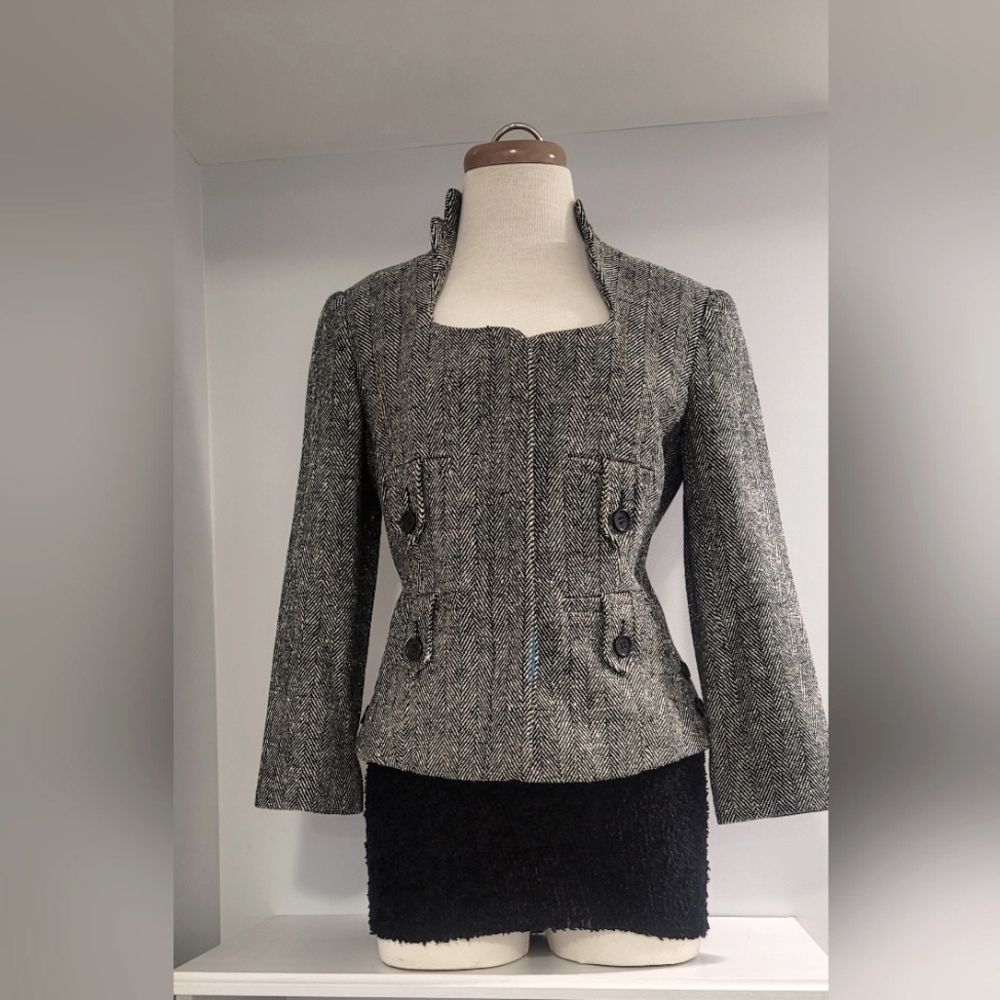 CACHE Vintage Gray Blazer Jacket with Unic Neck Line, Classy, Size 8
